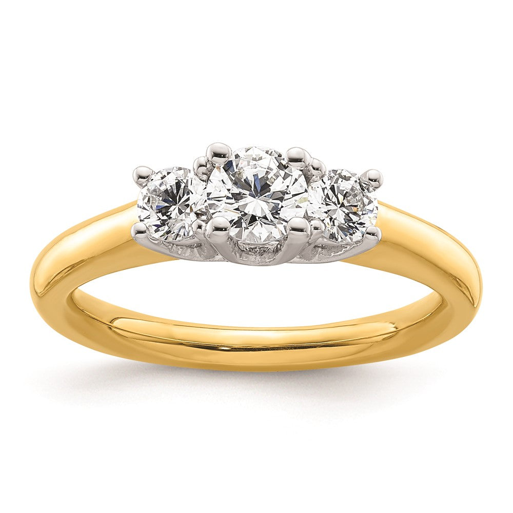 0.38ct. CZ Solid Real 14K Two-tone 3-Stone Engagement Ring