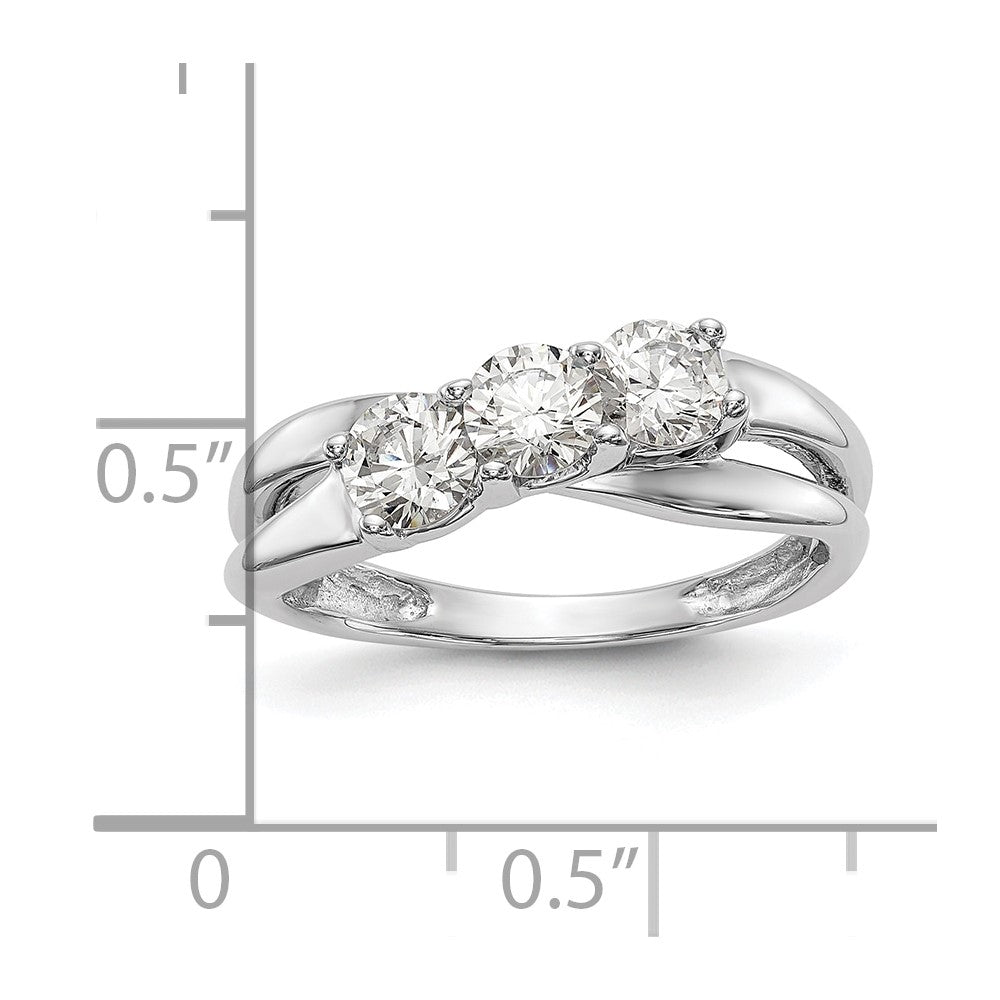 0.88ct. CZ Solid Real 14K White Gold 3-Stone Engagement Ring