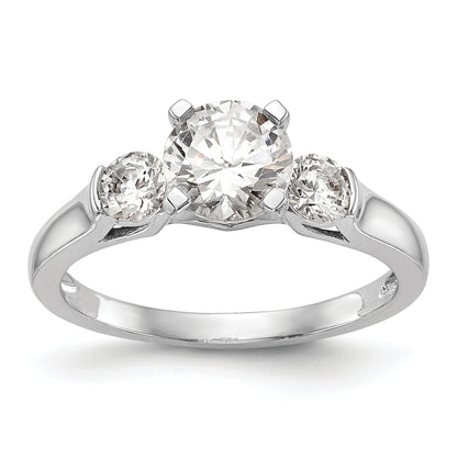 0.40ct. CZ Solid Real 14K White Gold 3-Stone Peg Set Engagement Ring