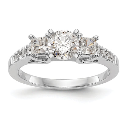 0.33ct. CZ Solid Real 14K White Gold 3-Stone Peg Set Engagement Ring