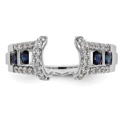 14K White Gold Real Diamond w/Sapphire Wrap