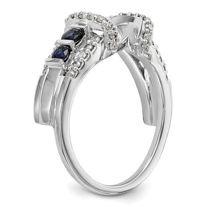 14K White Gold Real Diamond w/Sapphire Wrap