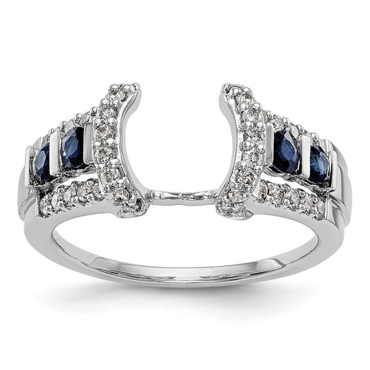14K White Gold Real Diamond w/Sapphire Wrap