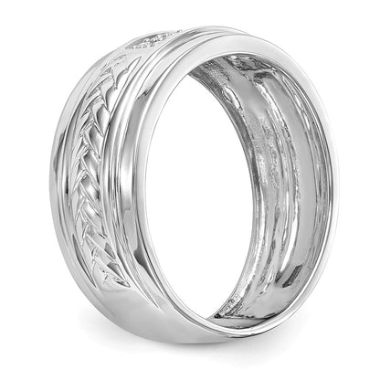 14K White Gold Real Diamond Trio Men's Wedding Band