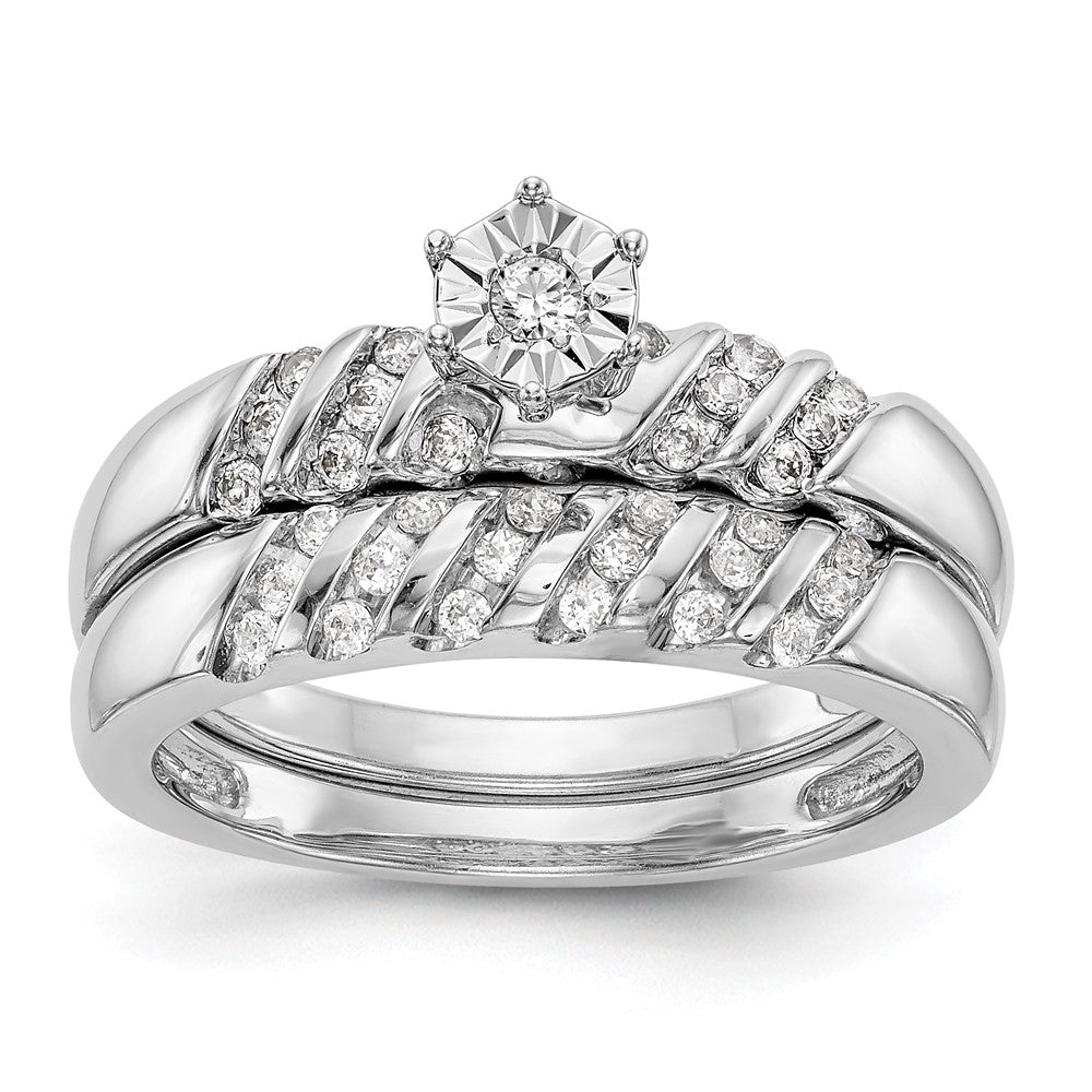14K White Gold Complete Real Diamond Trio Engagement Ring