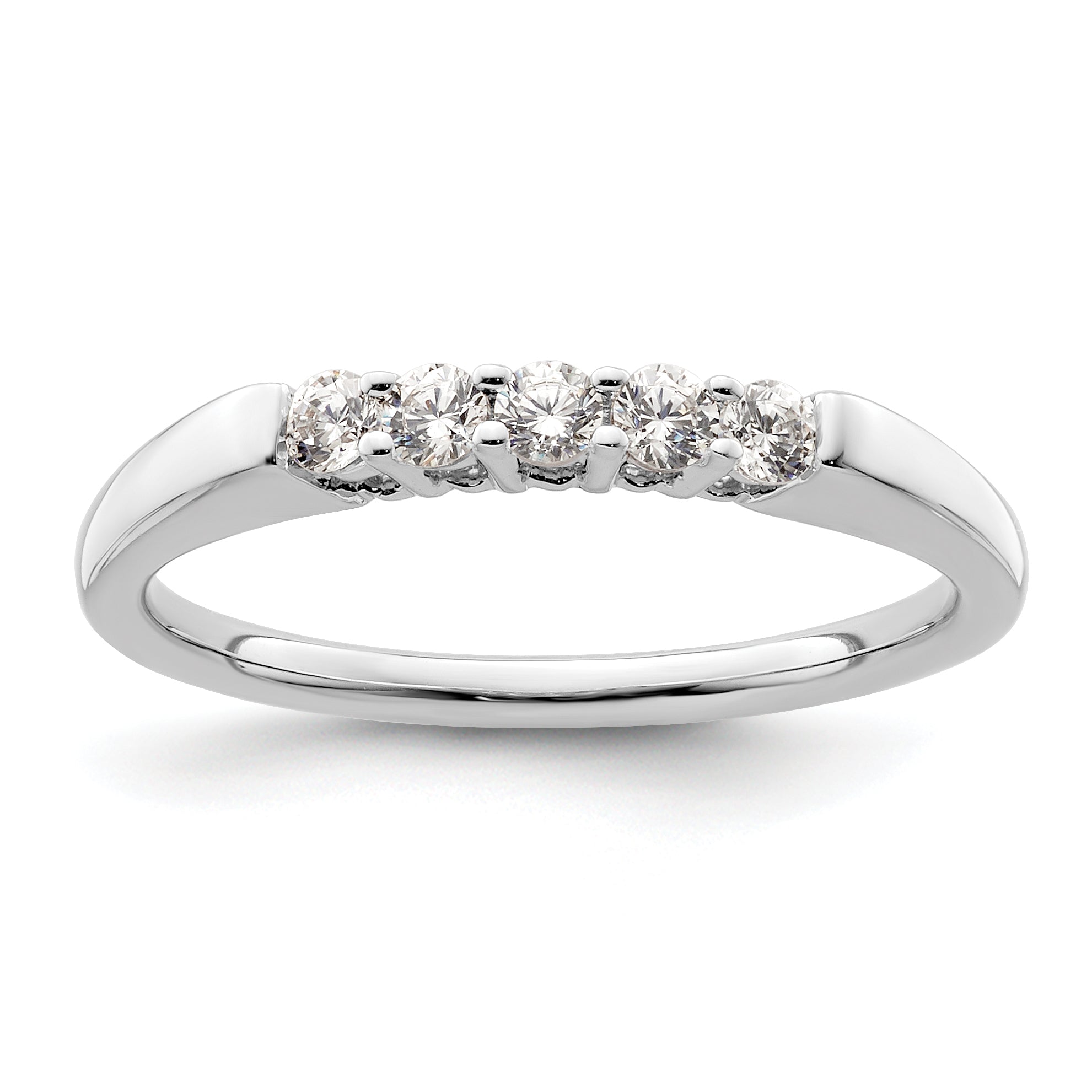 0.25ct. CZ Solid Real 14K White Gold 5-Stone Wedding Band Ring