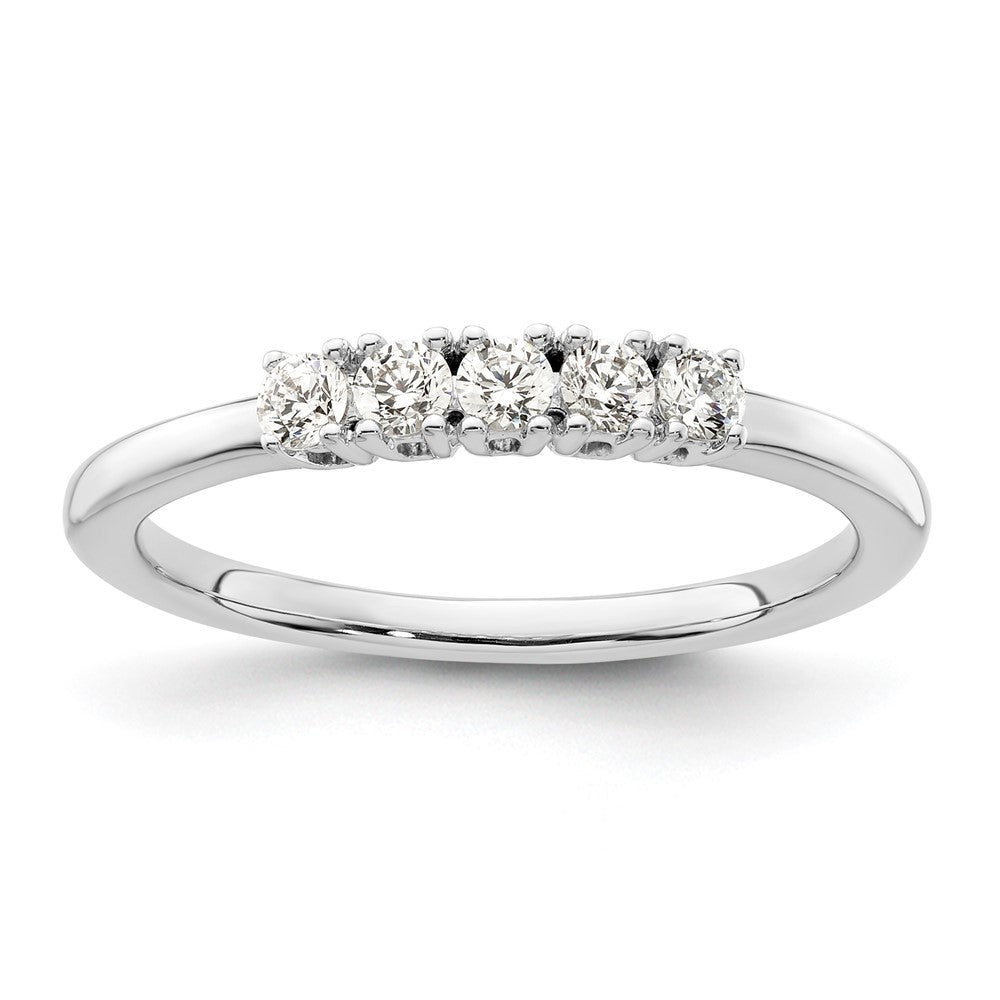 0.25ct. CZ Solid Real 14K White Gold 5-Stone Wedding Band Ring