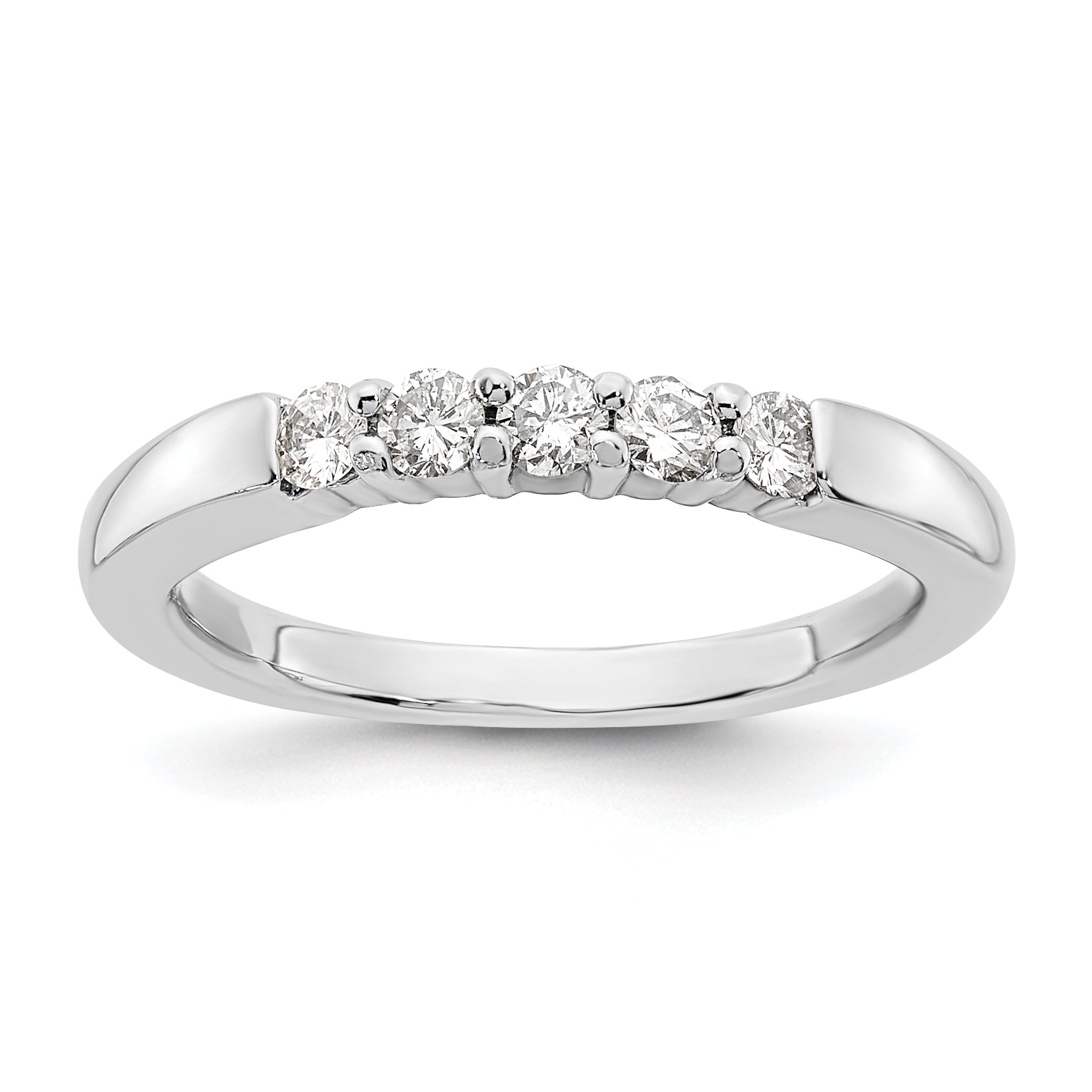 0.25ct. CZ Solid Real 14K White Gold 5-Stone Wedding Band Ring