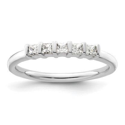 0.25ct. CZ Solid Real 14K White Gold 5-Stone Wedding Band Ring