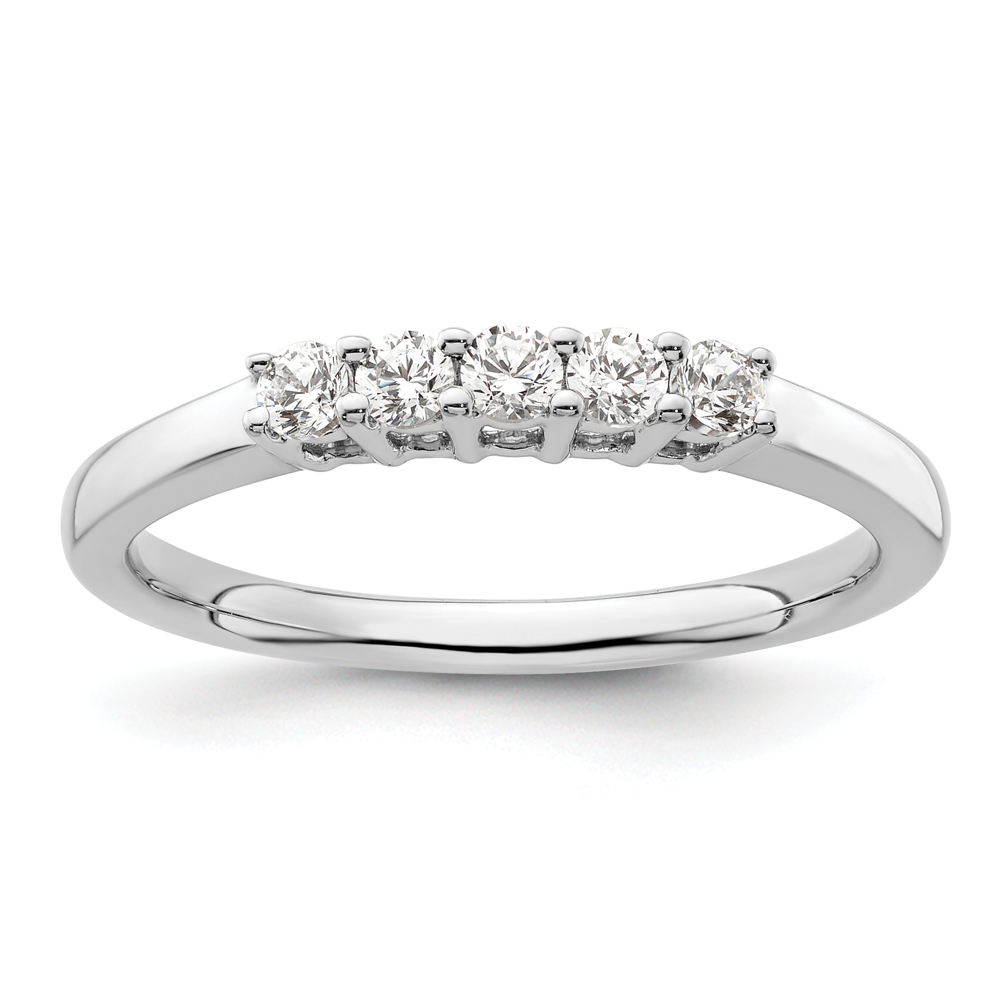 0.25ct. CZ Solid Real 14K White Gold 5-Stone Wedding Band Ring