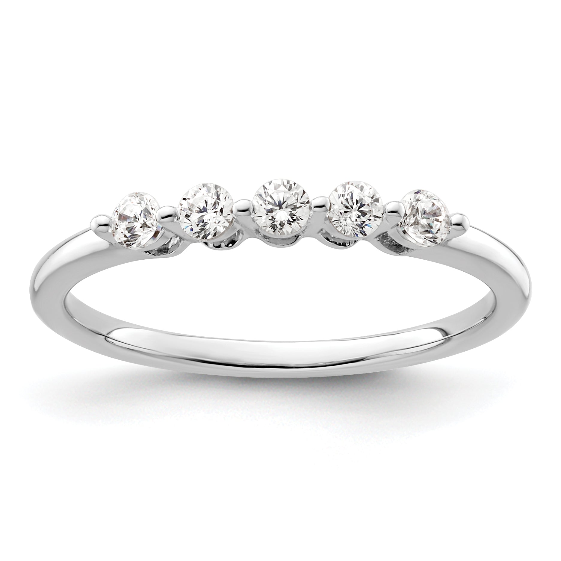 0.25ct. CZ Solid Real 14K White Gold 5-Stone Wedding Band Ring