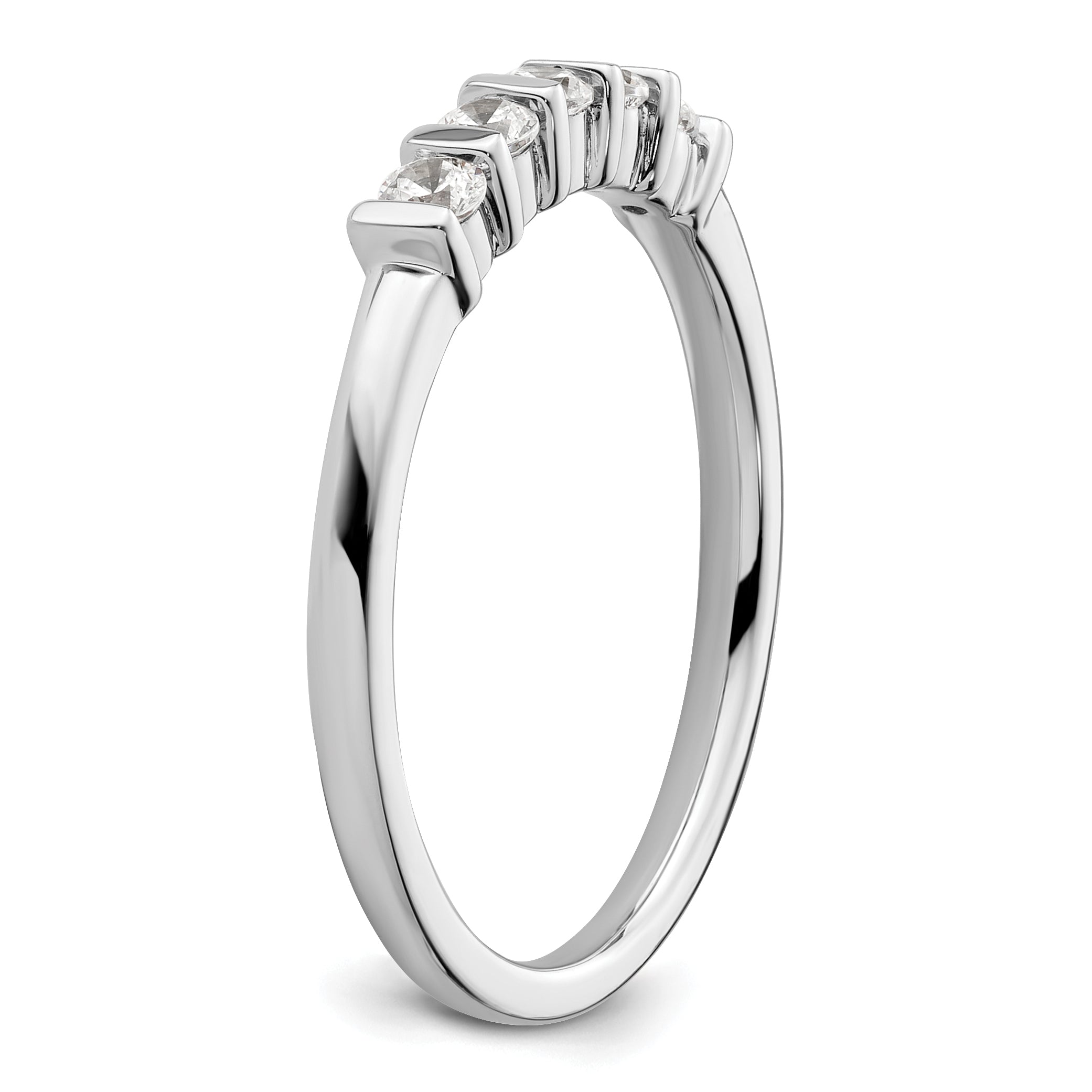 0.25ct. CZ Solid Real 14K White Gold 5-Stone Wedding Band Ring