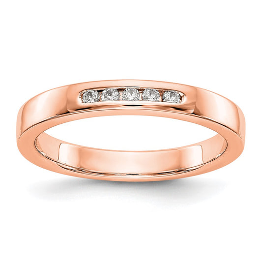 0.09ct. CZ Solid Real 14K Rose Gold 5-Stone Channel Wedding Band Ring