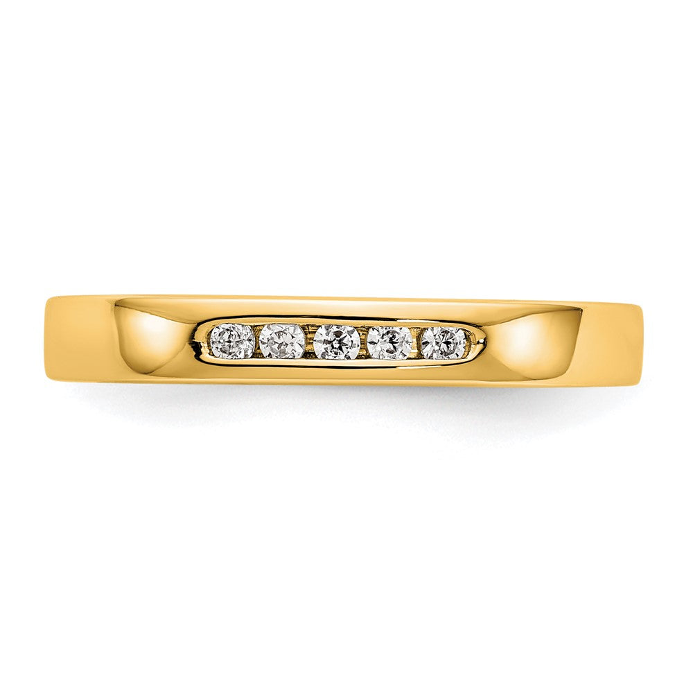 0.09ct. CZ Solid Real 14K Yellow Gold 5-Stone Channel Wedding Band Ring