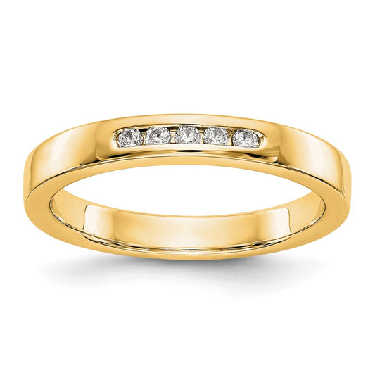 0.09ct. CZ Solid Real 14K Yellow Gold 5-Stone Channel Wedding Band Ring