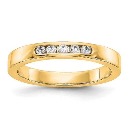 0.14ct. CZ Solid Real 14K Yellow Gold 5-1.9mm Stone Channel Wedding Band Ring