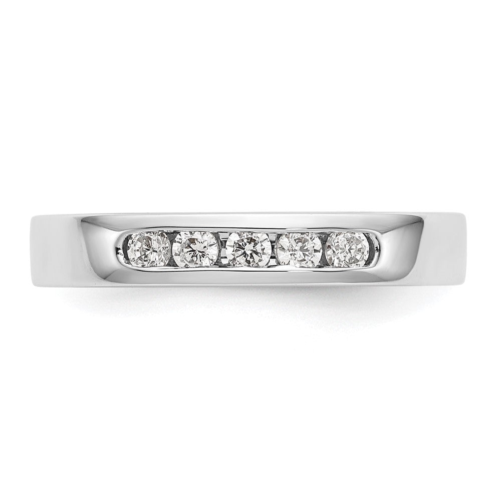 0.25ct. CZ Solid Real 14k White Gold Flat Partial Closed 5-Stone Channel Wedding Band Ring