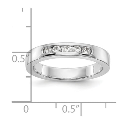 0.25ct. CZ Solid Real 14k White Gold Flat Partial Closed 5-Stone Channel Wedding Band Ring
