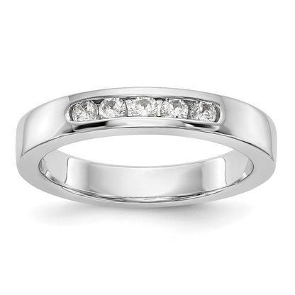 0.25ct. CZ Solid Real 14k White Gold Flat Partial Closed 5-Stone Channel Wedding Band Ring