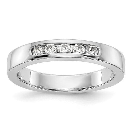 0.25ct. CZ Solid Real 14k White Gold Flat Partial Closed 5-Stone Channel Wedding Band Ring
