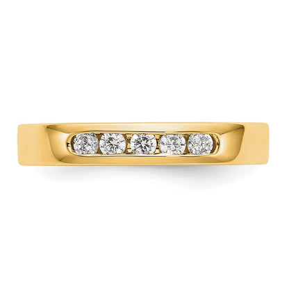 0.25ct. CZ Solid Real 14k Yellow Gold Flat Partial Closed 5-Stone Channel Wedding Band Ring