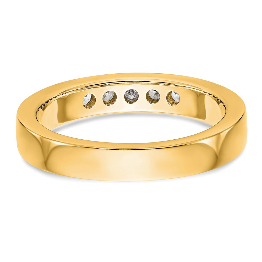 0.25ct. CZ Solid Real 14k Yellow Gold Flat Partial Closed 5-Stone Channel Wedding Band Ring