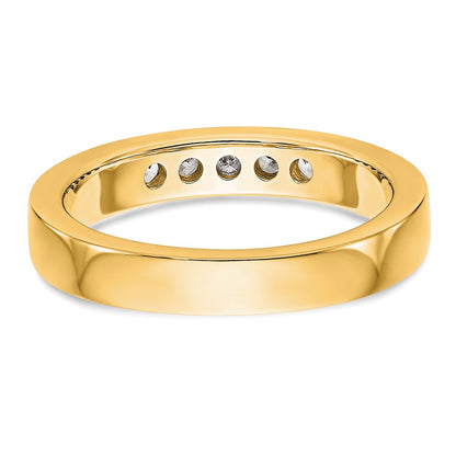 0.25ct. CZ Solid Real 14k Yellow Gold Flat Partial Closed 5-Stone Channel Wedding Band Ring