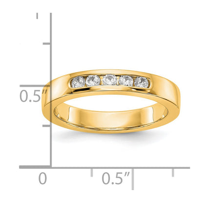 0.25ct. CZ Solid Real 14k Yellow Gold Flat Partial Closed 5-Stone Channel Wedding Band Ring