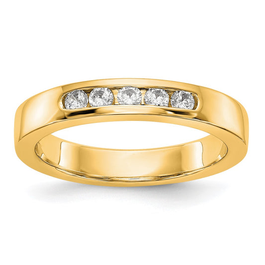 0.25ct. CZ Solid Real 14k Yellow Gold Flat Partial Closed 5-Stone Channel Wedding Band Ring