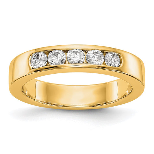 0.47ct. CZ Solid Real 14K Yellow Gold 5-Stone Channel Wedding Band Ring