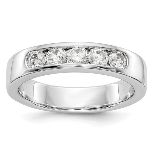 0.58ct. CZ Solid Real 14K White Gold 5-Stone Channel Wedding Band Ring