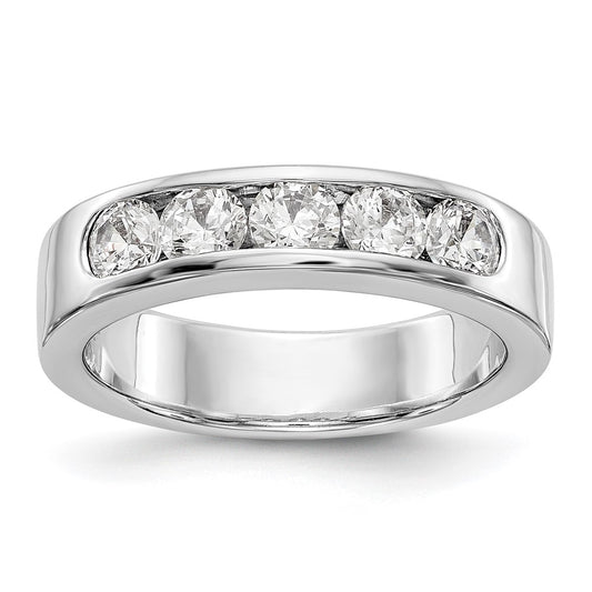 1.00ct. CZ Solid Real 14K White Gold 5-Stone Channel Wedding Band Ring