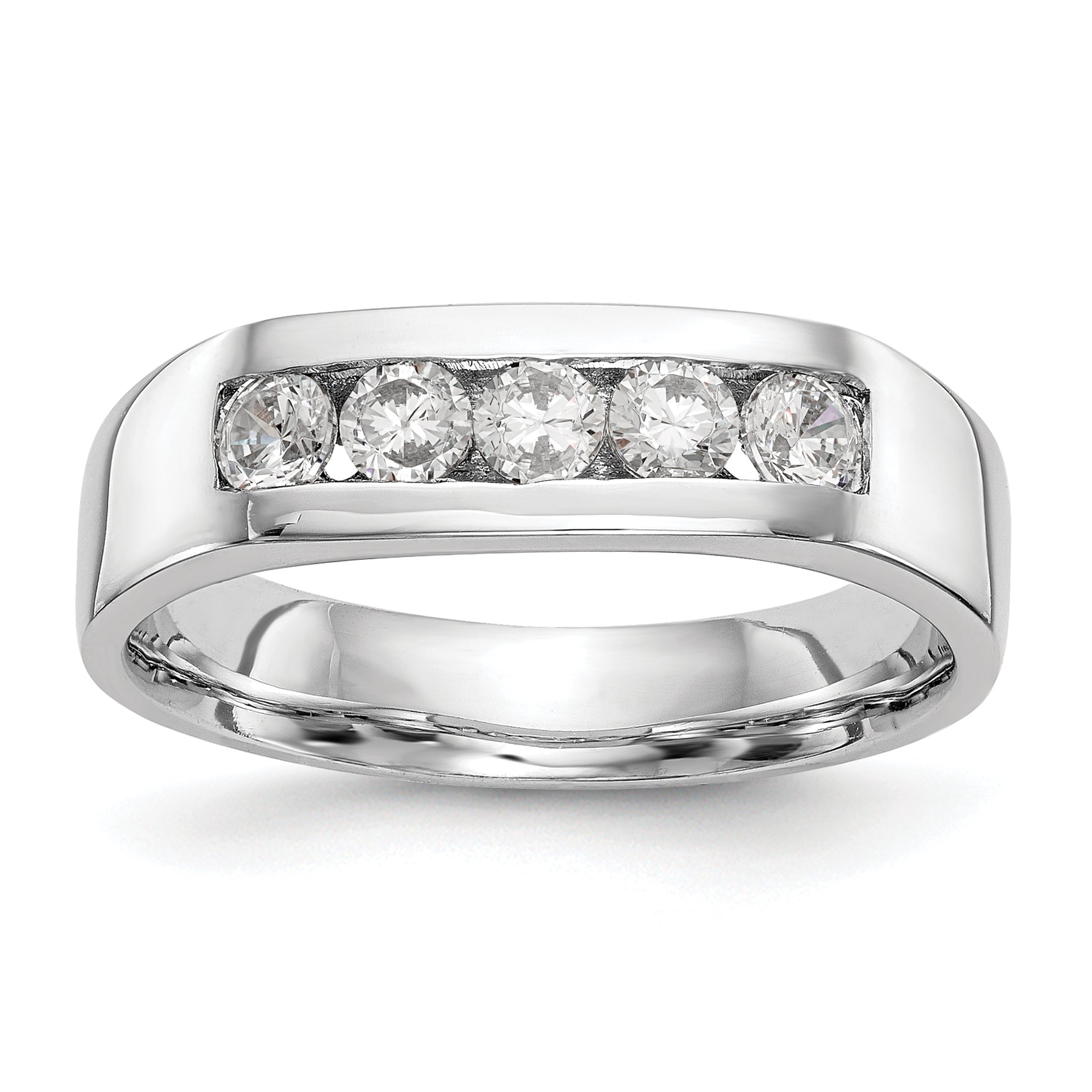 0.50ct. CZ Solid Real 14K White Gold 5-Stone Channel Wedding Band Ring