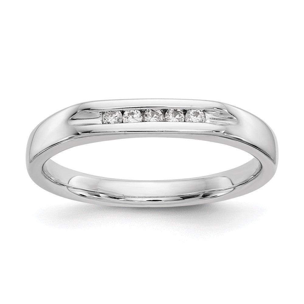 0.09ct. CZ Solid Real 14K White Gold 5-Stone Channel Wedding Band Ring