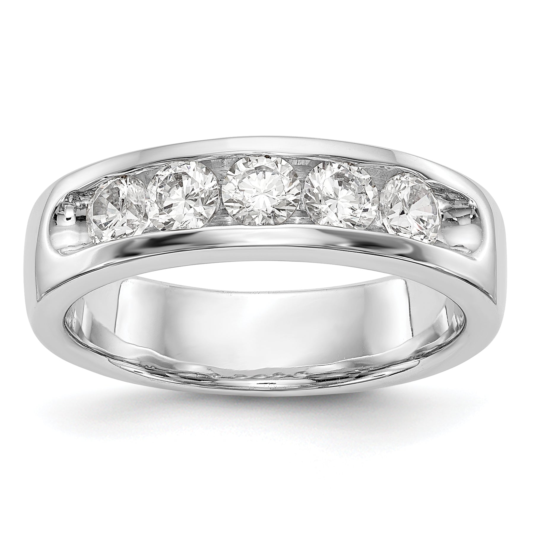 0.75ct. CZ Solid Real 14K White Gold 5-Stone Channel Wedding Band Ring