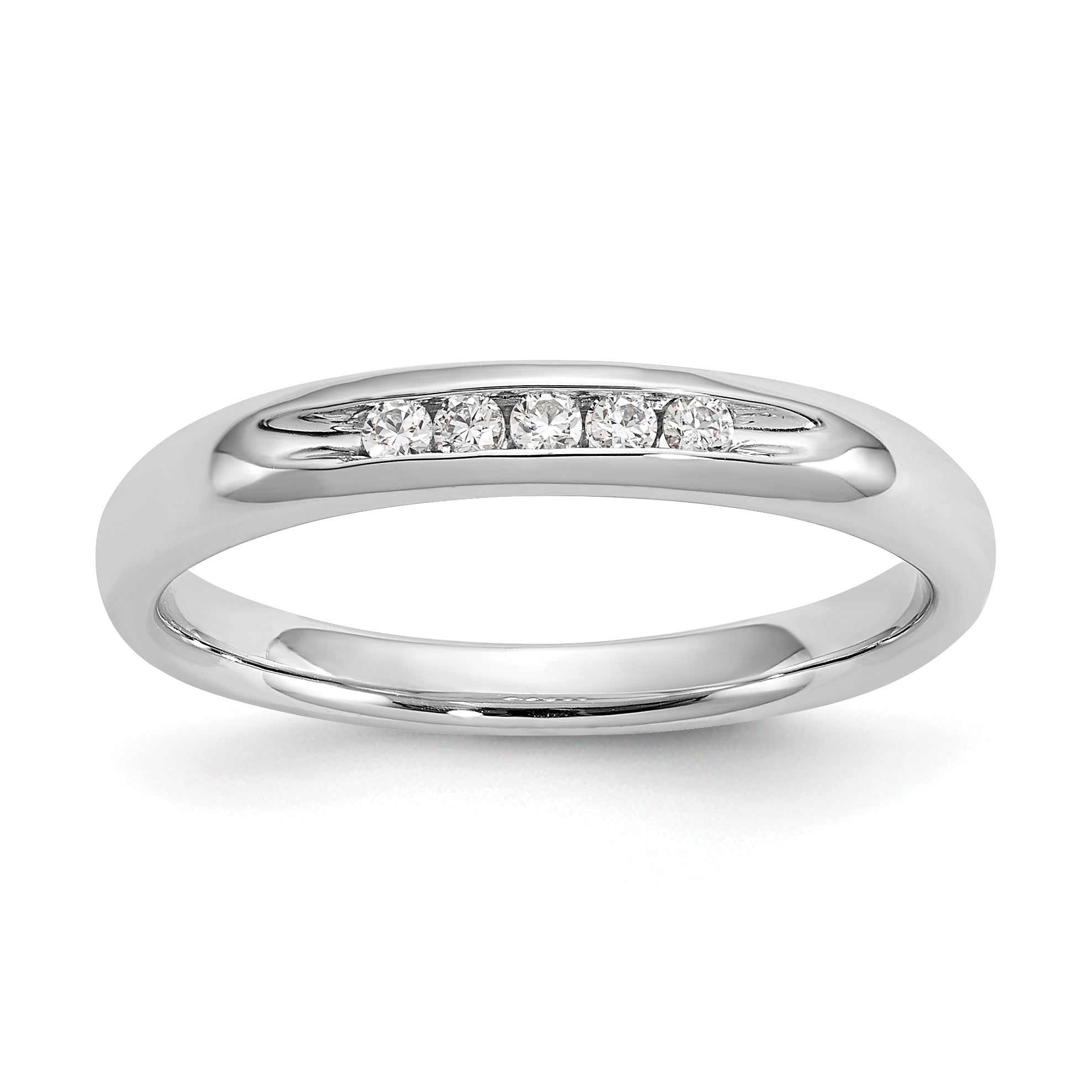 0.09ct. CZ Solid Real 14K White Gold 5-Stone Channel Wedding Band Ring