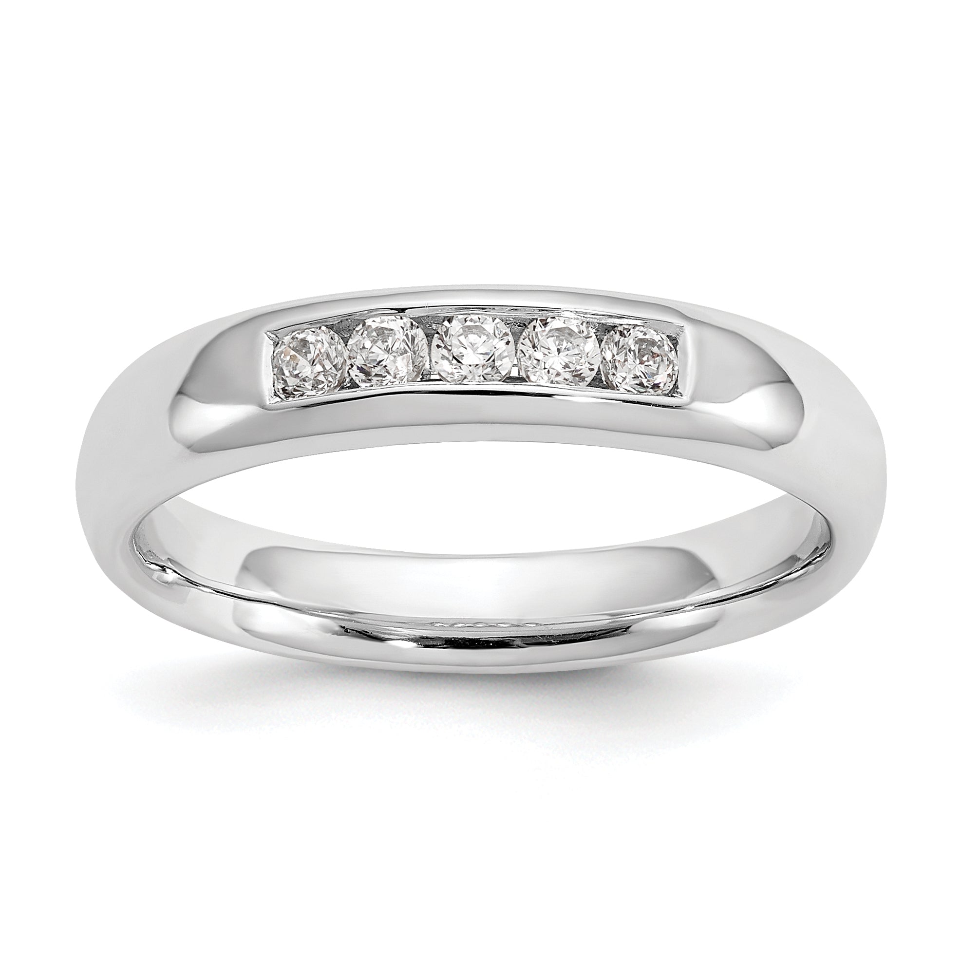 0.20ct. CZ Solid Real 14K White Gold 5-Stone Channel Wedding Band Ring