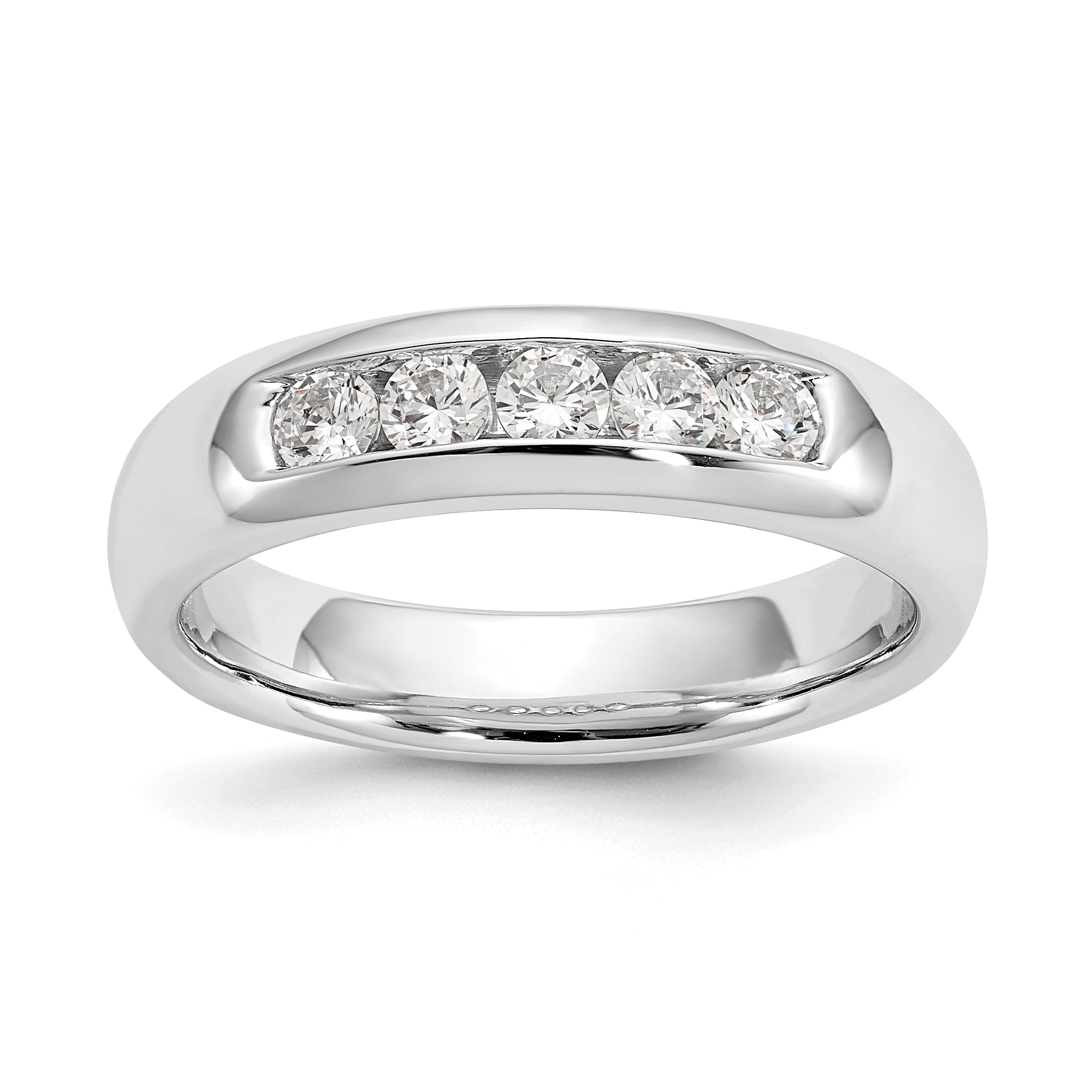0.40ct. CZ Solid Real 14K White Gold 5-Stone Channel Wedding Band Ring