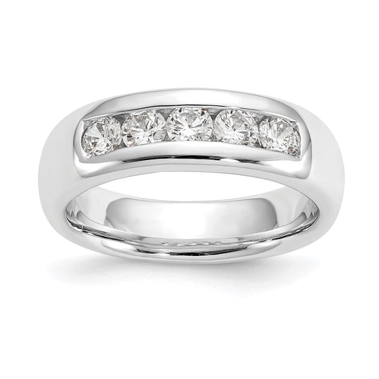 0.63ct. CZ Solid Real 14K White Gold 5-Stone Channel Wedding Band Ring