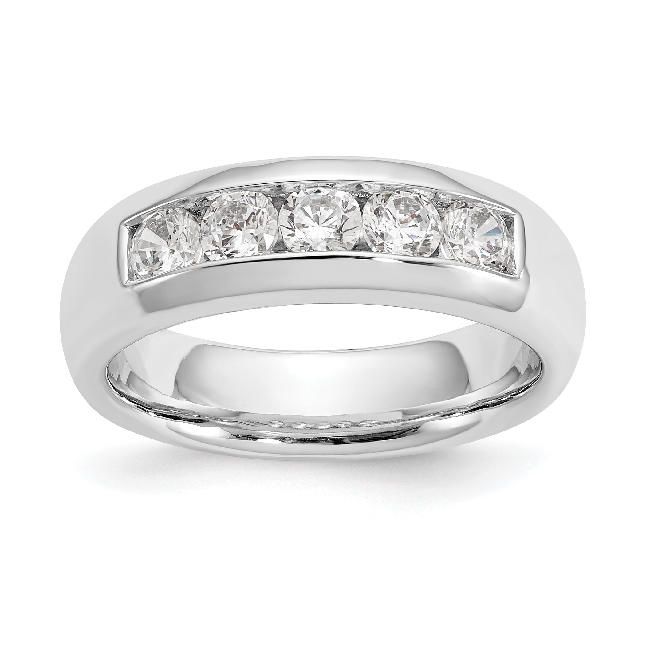 0.75ct. CZ Solid Real 14K White Gold 5-Stone Channel Wedding Band Ring