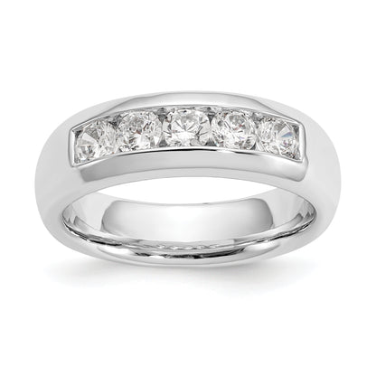 0.75ct. CZ Solid Real 14K White Gold 5-Stone Channel Wedding Band Ring