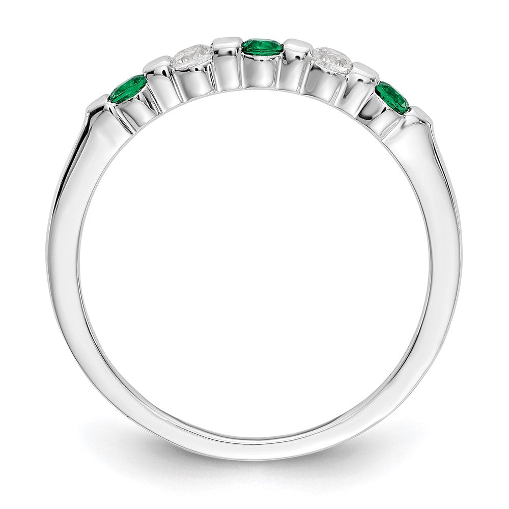 Solid 14k White Gold Simulated CZ w/Simulated Emerald Band