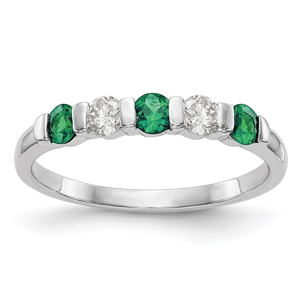 14k White Gold Real Diamond w/Emerald Band
