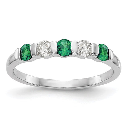 14k White Gold Real Diamond w/Emerald Band