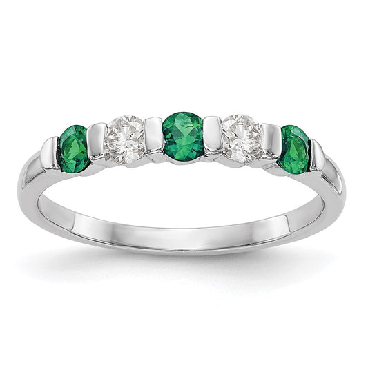 14k White Gold Real Diamond w/Emerald Band