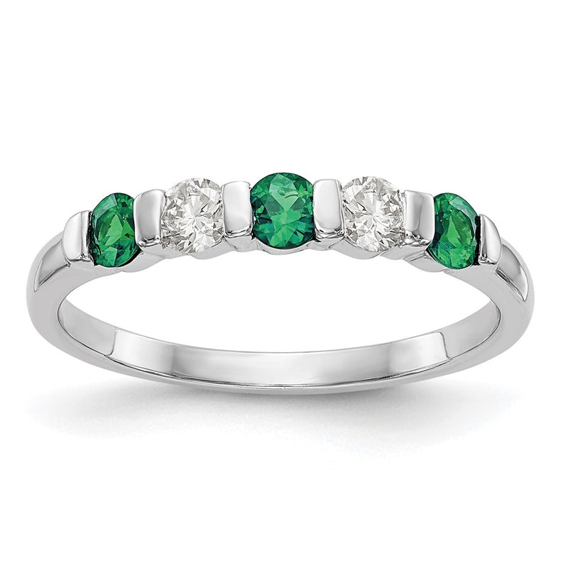 14k White Gold Real Diamond w/Emerald Band
