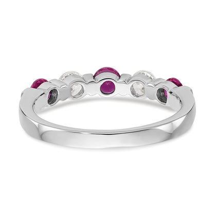 Solid 14k White Gold Simulated CZ w/Simulated Ruby Band