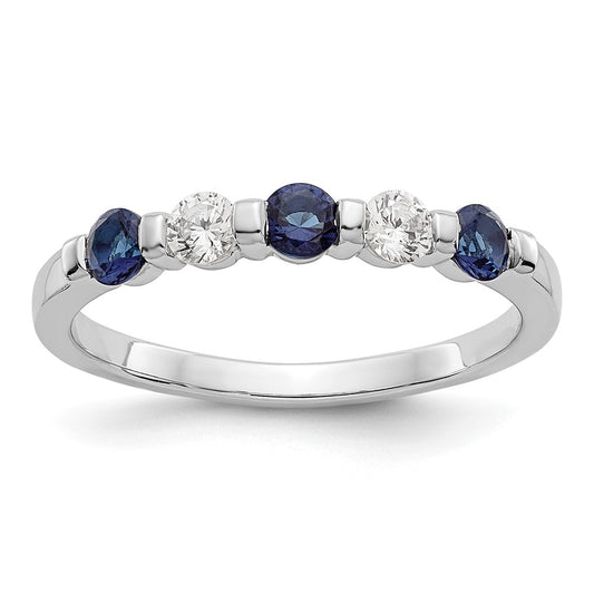 14k White Gold Real Diamond w/Sapphire Band