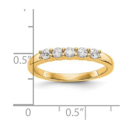 0.30ct. CZ Solid Real 14K Yellow Gold 5-Stone Wedding Band Ring