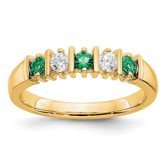 14k Yellow Gold Real Diamond w/Emerald Band